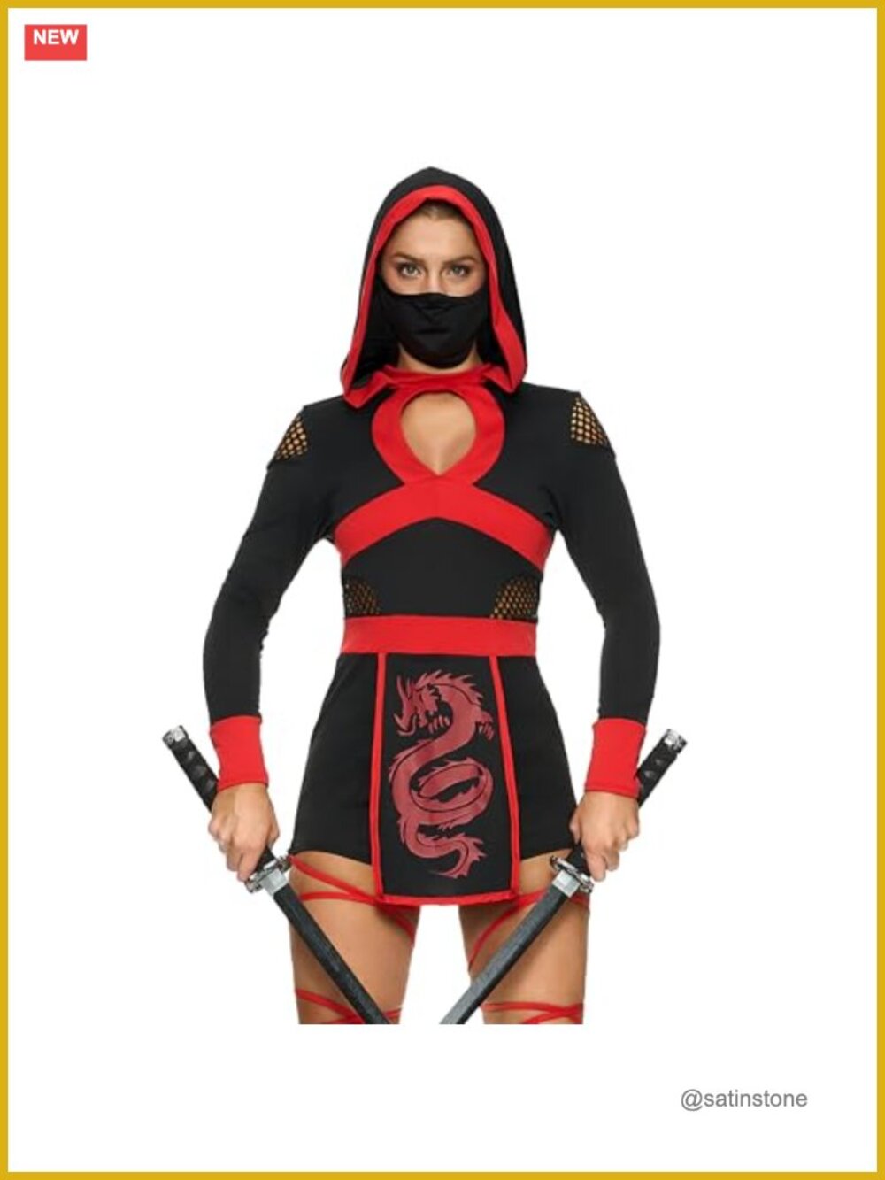 2 Pc Ninja Costume Hooded Romper & Mask Cosplay Halloween Party